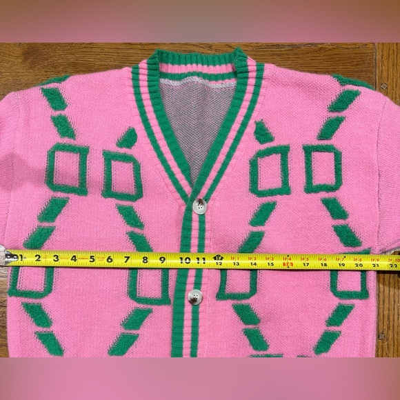 Retro style Cardigan Jersey Pink and Green - Picture 6 of 8